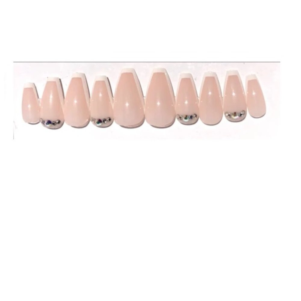Nude White Tip & Diamonds Nails